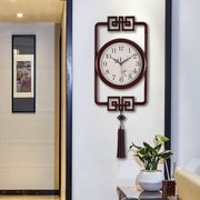 处理新中式挂钟中国风玄关装饰钟表家用客厅静音创意木质挂钟