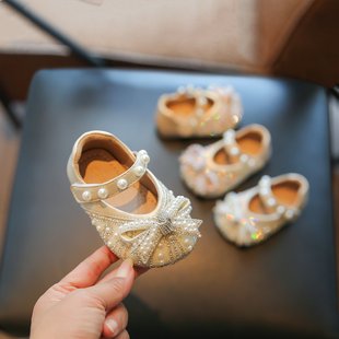 女宝宝鞋子一周岁春款女童公主，鞋婴儿学步鞋软底甜美亮钻小童皮鞋
