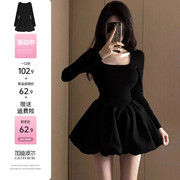 初春韩系夏款穿搭一整套黑色连衣裙子女，春季2024公主蓬蓬短裙