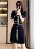 小香风时尚短袖连衣裙2024夏季高级感显瘦收腰通勤气质小黑裙