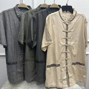 凡写棉麻混纺中式短袖，中国风短袖衬衫，宽松大码32028