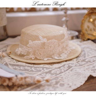 LACESHABBY法式复古镂空蕾丝珍珠花朵平顶森系儿童帽子时装帽