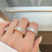 欧美摩登s925纯银锆石戒指女4*6祖母绿切满钻排戒排钻戒指环饰品