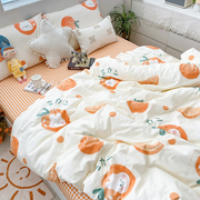 桔子兔纯棉被套单件床单床笠三四件套宿舍1.5米1.8m全棉被罩定制