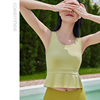 卡益瑜伽服装2024夏季荷叶，边背心女带胸垫，专业高端时尚遮肚子