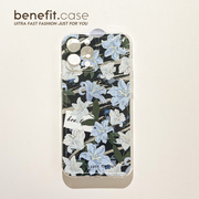 Benefit冷淡风艺术花朵涂鸦适用15苹果13手机壳iphone14promax12保护套11复古xsmax透明xr硅胶plus女mini