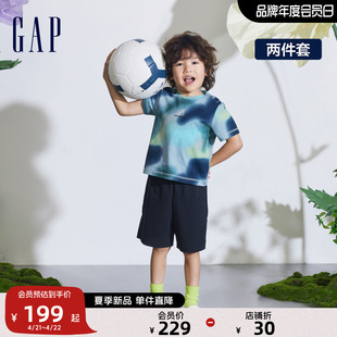 Gap男幼童2024春夏纯棉扎染小熊logo短袖T恤短裤套装890257