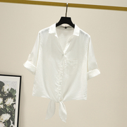 打结设计感蝴蝶结短袖衬衫女夏季薄款休闲白色衬衣宽松防晒衣