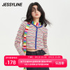 杰茜莱短款v领条纹显瘦针织开衫女春秋季打底毛衣 jessyline