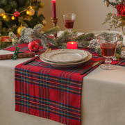 美式复古圣诞大红格子，桌旗北欧派对氛围感装饰隔热餐桌垫茶几盖巾