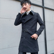 男士中长款风衣修身韩版双排扣休闲外套青少年学生英伦帅气西服潮