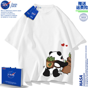 NASA联名熊猫t恤男女款2024夏季潮流纯棉短袖情侣装半袖体恤上衣
