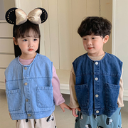 儿童牛仔马甲女童背心外穿2024春秋季韩版男童装马夹宝宝外套