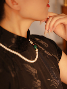 旗袍珍珠项链女生古典中国风毛衣，链设计感小众，短款汉服玉石锁骨链