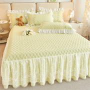 纯色a类夹棉床笠式床裙二合一体全包防滑套蕾丝花边床罩四季通用