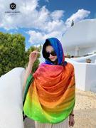高档秋季彩虹色星星，丝巾空调披肩两用长款渐变色，防晒百搭沙滩围巾