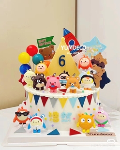 网红蛋仔派对蛋糕装饰小熊公仔玩偶挂件宝宝周岁生日甜品插件