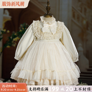 女童洛丽塔公主裙，秋装高端连衣裙洋气儿童，白色lolita蓬蓬纱裙