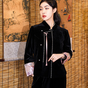 新中式秋冬丝绒刺绣短款外套气质年轻款复古唐装改良旗袍上衣女
