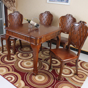 全实木餐桌小户型餐桌椅欧式正方形伸缩折叠橡木餐桌美式乡村餐桌