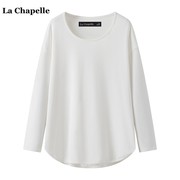 拉夏贝尔/La Chapelle加绒白色长袖T恤女秋冬下摆开叉打底衫上衣