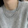 真多麻灰色珍珠项链，女2024锁骨链轻奢小众，设计高级感颈链