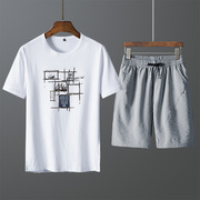 夏季莫代尔短袖t恤运动套装韩版青少年纯棉体恤短裤，2件套情侣t恤