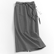 l103黑白条纹抽绳运动半身裙女夏季小个子开叉，裙子包臀裙半裙长裙