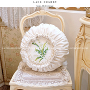laceshabby法式复古小清新提花，铃兰白色丝绒圆形，抱枕靠垫靠枕