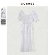 gcrues小个子气质连衣裙2024年夏法式裙子女装显瘦白色中长款