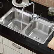 厨房水槽双槽304不锈钢拉丝洗菜盆厨盆洗碗池套餐斜边水池加厚