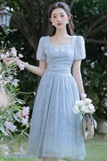 法式迪士尼蓝色在逃公主礼服裙，油画宫廷风，吊带连衣裙仙气超仙森系
