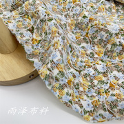 垂感抗皱不透黄色小碎花，印花刺绣雪纺布料，连衣裙韩版上衣面料