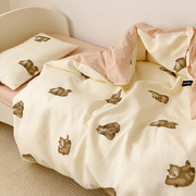 a类华夫格纯棉幼儿园三件套全棉卡通床单被套，儿童春夏床品1.2米