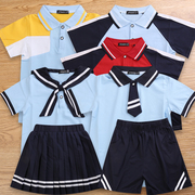 学生校服两件套装班服中小学生男童，女童短袖t恤polo衫夏装学院风