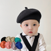 婴儿帽子春秋薄款宝宝，贝雷帽男女儿童毛线，针织帽纯色光板秋冬季潮