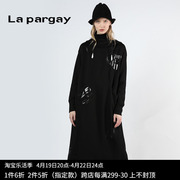 lapargay纳帕佳2023女秋季黑白色长袖，修身中长款针织连衣裙潮