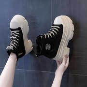 GG。白色内增高马丁靴女鞋2024年薄款夏季厚底小个子帆布