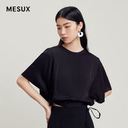 MESUX米岫夏季女装黑色蝙蝠袖圆领短袖T恤上衣女MLMUD306