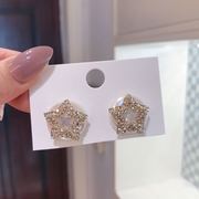 韩国精致设计感时尚轻奢满钻五角星珍珠耳钉简约百搭925银针耳环