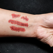 仿真恶作剧假伤口纹身贴纸缝针伤疤万圣节特效化妆防水男女纹身贴