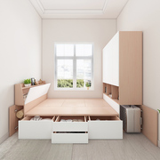 储物榻榻米床衣柜一体，组合现代简约多功能，板式高箱床小户型可定制