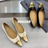 妙莎miuzar女鞋欧洲站，2024春季漆皮，真皮拼色尖头平底瓢鞋单鞋
