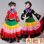 。彝族火把节服装舞蹈演出服七月云南凉山儿童民族风服饰女童盛装