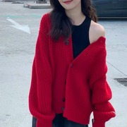 白鹿同款红色毛衣，外套性感可爱跨年，穿搭少女毛衣女装2023
