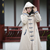 中国风棉衣女2024冬季长款棉麻夹棉带帽长袍加厚保暖复古斗篷外套
