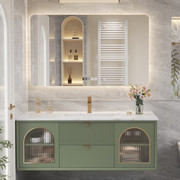 美法式式轻奢岩板实木浴室柜组合现代玻璃门卫浴洗手脸盆洗漱台盆