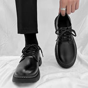 冬季商务皮鞋男款正装英伦，风软底休闲鞋学生，厚底大头黑色西装潮鞋