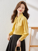 黄色长袖衬衫女春季设计感小众法式气质通勤上衣宽松百搭小衫
