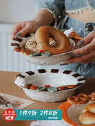 高颜值手绘立体浮雕陶瓷盘子可爱餐盘甜品水果沙拉碗意面盘礼盒装